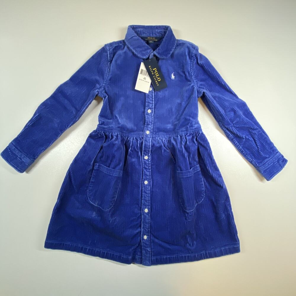 Polo Ralph Lauren Girls 6X Periwinkle Blue Corduroy Shirt Dress – NWT w/ Box